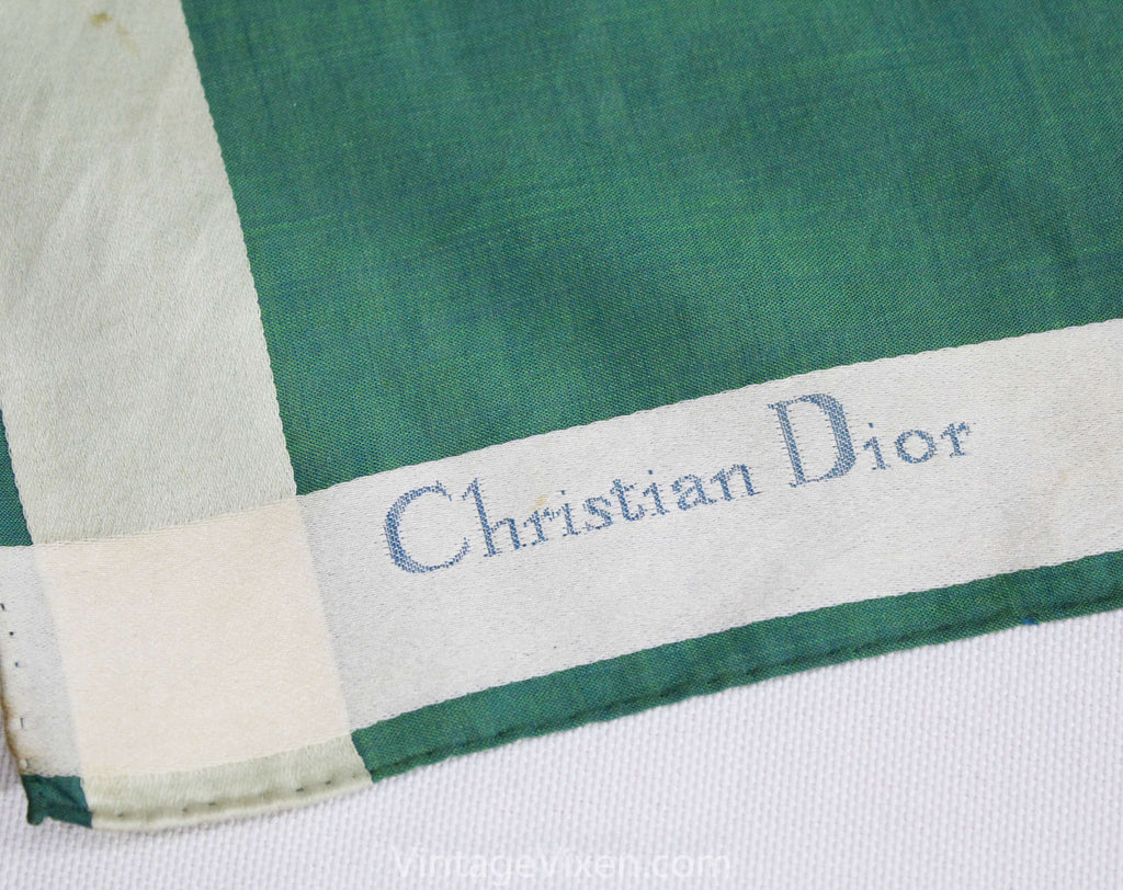 Christian Dior Telegram Scarf - Bottle Green Cotton Chameleon Cloth - Sending You Friendship Affection Tenderness - Hand Rolled Hems