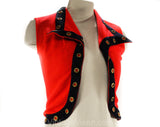 Size 4 Mini Dress - Small 1960s Go-Go Girl Vest & Skirt Set - Red Mod Knit with Studded Metal Navy Trim - Super Iconic 60s Style - Bust 33