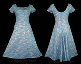 Size 6 Lace Dress - 1950s Lavender & Blue Cocktail Dress - 50s Fairytale Style - Beaded Bodice - Flared Skirt - Bust 35 Waist 26 - 41601