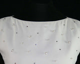 Size 10 White Dress - Glam 1950s Crepe Cocktail Dress Set with Rhinestones & Pearls - 'Lucinda' Tag - NOS 50s Deadstock - Bust 37.5 - 41165