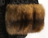 Size 10 1950s Fur Jacket and Skirt - Sable Collar & Cuffs - Black Broadtail Lamb - Medium 50s 60s Custom Made Winter Suit - Waist 29.5