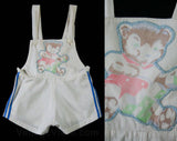 1950s Baby Bear Overall - Boy's Romper - Size 6 to 12 Months - Infants White Summer Play Outfit with Charming Applique Printed Antique Teddy