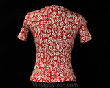 XXXS 1970s T Shirt - Cherry Red & White Tropical Flowers Cotton Knit Tee - Girls Size 10 - Top Quality Summer Top Made in Italy - Bust 29