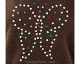 Size 12 Child's Hippie Shirt - Rhinestone Butterfly 1960s 70s Top - Long Sleeved Brown Knit Casual Sweater - 1970s Girl's Boho - Chest 29.5