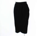 Size 10 Black Skirt - Plush Velvet Formal Wrap Style Skirt - Designer Lillie Rubin - Tulip Hem - Medium - 1980s 1990s - Waist 30 - 45872