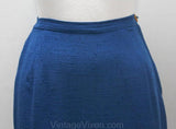 Size 4 Blue Skirt - 1950s Cobalt Linen Straight Skirt - Small Vivid Summer Office Skirt - Tailored 50s Secretary Style - Waist 24.5 - 37859