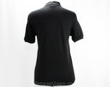 Small Black Polo Shirt by Catalina - 1950s Cotton Pique Knit Casual Top - Flying Fish Logo - Short Sleeve Summer Beach Surfer - Bust 41