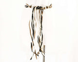 Classic Hippie Belt - Small to Medium - 60s 70s Brown Black White Fringe & Silvertone Metal Rings - Faux Leather Boho 70s Rock Star Hip Belt