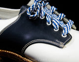 1950s Child's Navy & White Saddle Shoes - Size 2.5 Girls Swing Era Two Tone Oxfords - 50s Dark Blue Bobby Soxer - NOS Deadstock - Size 2 1/2