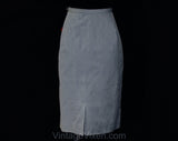 Size 10 1950s Tailored Skirt - 50s 60s Slate Blue Cotton Chambray Pencil Skirt with Double Kick Pleat - Waist 28.5 - NOS Deadstock NWT