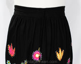 XL 1980s Bohemian Skirt - Black Boho Hippie Plus Size with Vivid Appliques Sequins & Mirrors - 80s 90s Fiesta - Size 20 22 - Waist up to 42