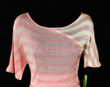 Size 2 1930s Style Rayon Knit Dress - XS Pink Short Sleeve Knit Top & Skirt - 1970s Diagonal Seamed Striped Jersey - 70s NWT Deadstock