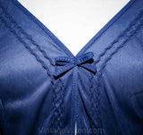 Size 6 Sexy 1970s Navy Negligee - Sleeveless 70s Nightgown - Spring - Summer- Flirty Blue Nylon Nightie - Bust 35.5 - Waist 30.5 - 38823-1