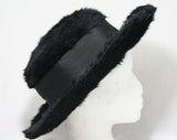 1910s Black Furry Angora Felt Hat - Wide Brimmed Rare Hat - Antique Edwardian Titanic Era Millinery - Fur Fiber Silk Satin Ribbon & Lining