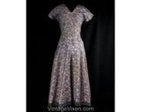 Size 10 Cocktail Dress - As Is 50s Lace Dress with Sequins & Beadwork - Fairytale 1950s Periwinkle Blue Lace Pink Taffeta - Waist 28 - 50771
