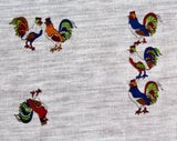 Chickens Roosters Novelty Print Jersey Knit Fabric - 2 Yards x 56 Inches - Thin Pale Blue Red Orange Spring Green - Cute Farm Animal 60s 70s