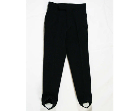 Size 8 Boy's Ski Pant - Nice Quality 1950s 1960s Boys Winter Stretch Stirrup Pants - Heavy Black Knit - Athletic Skiing - Waist 23 - 45229