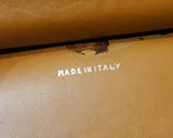 60s Haute Italian Mod Leather Handbag - Caramel Tan Purse with Modernist Brass Buckle - 1960s Brown Bag with Molded Handle - Made in Italy