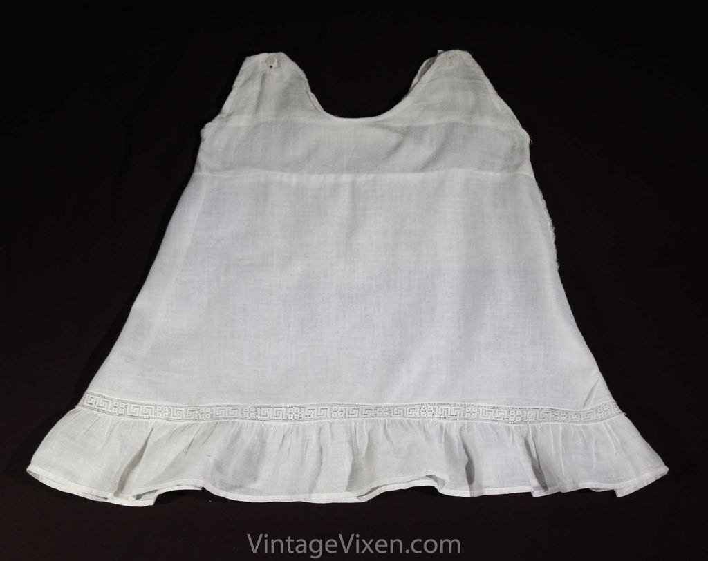 Antique Baby Chemise - Fine Cotton White Toddler's Slip with Greek Key Lace - Size 2T 18-24 Months - Girls Summer 1910s 1920s Under Dress