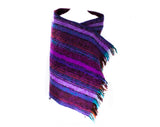 1960s Purple Mohair Scarf - Scottish Aubergine Plum Turquoise & Orange Large Wrap - 1950s 60s Fluffy Fuzzy Light Shawl - 48 x 74 Inches