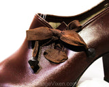 Size 5 1940s Brown Shoes - Terrific Asymmetric Lace Up Design - 5B Open Toe Leather Pumps with Wooden Beads - Chic 30s 40s NOS Deadstock