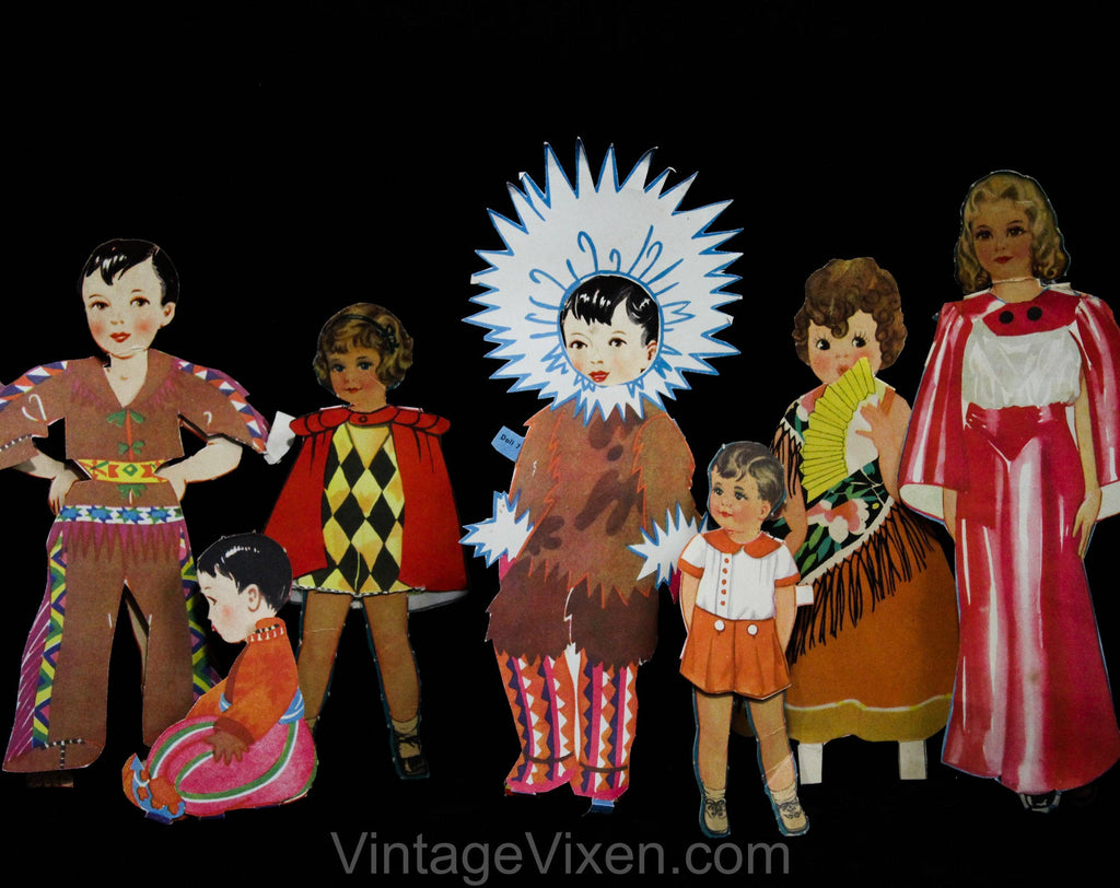 1930s 40s Paper Doll Large Lot - 66 Pcs - Babies Kids Boys Hollywood Girls - Inuit Native American Pirate Pilot Far East Kimono Costume