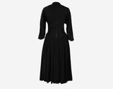 Size 8 1940s Black Dress - New Look 40s 50s Rayon Cocktail with Full Skirt - Terrific Design - V Point Corset Waist - Decollete - Bust 35