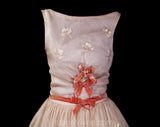 XXXS 1950s Pink Cocktail Dress - Size 000 - Teen Girls 12 - Powder Pink Fit and Flare 50s Debutante Silk & Velvet - Girl Next Door - Bust 30