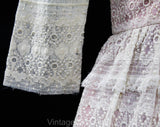 Size 6 White & Pink Mini Dress by Designer Victor Costa - Posh Small Ivory Embroidered Organdy with Pink Lining - Petite Length - Waist 26