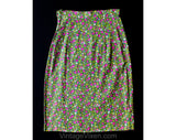 Size 8 1950s Rose Print Skirt - Forest Floral Cotton Challis - Late 50s 60s Green Pink Yellow - Unworn Spring Summer Deadstock - Waist 27