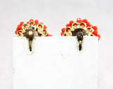 Vendome Brooch & Earrings - Orange 1960s Beaded Flowers - Tangy Summer Colors - Designer 60s Demi Parure - Hand Wired Beads - 50593