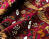 1960s Cotton Print Fabric - 2.5 Yards Burgundy & Brown India Print - Continuous Yardage - 60s 70s Bohemian Grapes Angel Wings Novelty Print