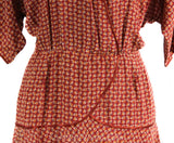 Size 8 Crepe Dress - Chic Peasant Bohemian Dress by Alessandra Roma - Rust Red Orange Blue Rayon Print - Haute Italian Label - Waist to 29