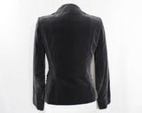 Size 6 Velveteen Jacket - Chic 1970s Designer Blazer - Pewter Gray with Zig Zag Trim - 70s Stephen Marks England - Autumn Spring - Bust 36