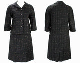 Size 10 1950s Suit - Charcoal Black & Pink Fleck Tweed 50s Jacket Skirt with Two Tone Buttons - Medium Mid Century Office Wear - Waist 27.5