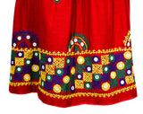 Large 1940s Peasant Skirt - Size 12 Red Cotton Dirndl Style Folk Full Skirt with Embroidered Border Pattern - 40s 50s Casual - Waist 31