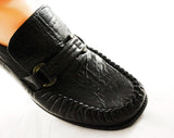Size 8 Black Loafers - Unworn 1960s Leather Shoes - Hipster 60s Pumps - Loafer Style - Metal Buckles - Hip 70s Secretary - NOS - 47731-1