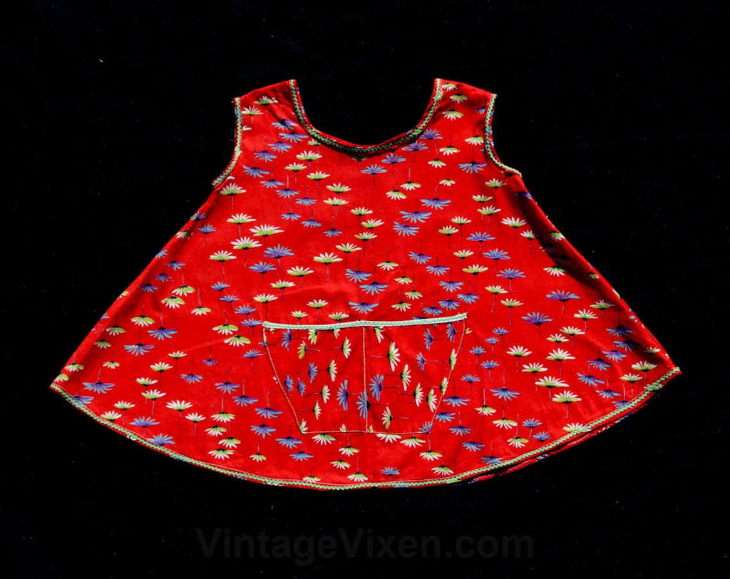 2T Girls Twirly Dress - Red Daisies Toddler Baby Outfit - 50s 60s Sleeveless Cotton Dress - Lime Blue Purple - Rick-Rack Trim - Chest 25
