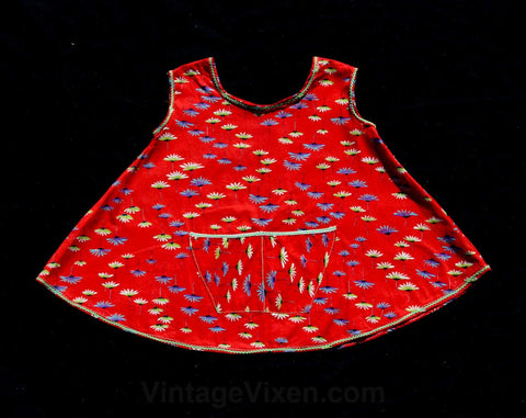 2T Girls Twirly Dress - Red Daisies Toddler Baby Outfit - 50s 60s Sleeveless Cotton Dress - Lime Blue Purple - Rick-Rack Trim - Chest 25