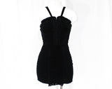 Size 6 1940s Swimsuit by Catalina Hollywood Label - Fantastic Ruched Black Velvet with Smocking - Sexy Small 40s Pin Up - Bust 32 to 35