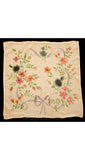 Made in Paris - 1950s Souvenir Scarf - Spring Flowers & Ribbon Motif - Hand Painted Watercolor - Graceful Street Artist Painting - 37995