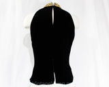 Size 8 Black Velveteen Top with Jeweled Choker Collar - 1960s Cocktail Hour Formal Blouse - Chic Sleeveless Mid Century Regency - Bust 35.5