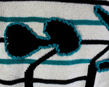 Medium 80s Teal Sweater - Short Sleeved Casual Pullover - Retro Nubby Yarn Flowers - Black & White Avant Garde 1980s Knit Top - Bust 37.5