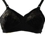 32A Black Bra - ca. 1963 Perky Black Brassiere with Half Sheer Cups - Style 1161 Deadstock NIB by Playtex Living - Size 32 A - Bust 32 to 35