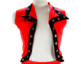 Size 4 Mini Dress - Small 1960s Go-Go Girl Vest & Skirt Set - Red Mod Knit with Studded Metal Navy Trim - Super Iconic 60s Style - Bust 33
