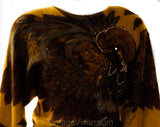 Medium Tropical Bird Sweater - Amazing 1980s Art To Wear Pullover - Caramel Brown Super Soft Angora Knit - Oversize Autumn Top - Bust to 42