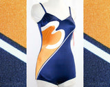 Size 2 Swim Suit - Modernist Navy Swimsuit - 32C - Retro Stripes - Sexy Blue Summer Bathing Suit - By Roxanne - Deadstock - NWT - 41733