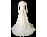 Size 8 Wedding Dress - Pretty 1960s Ivory Satin Bridal Gown with Bell Sleeves & Train - 60s Empire - NWT - Bust 35 - Waist 27 - 31833-1