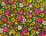 Size 8 1950s Rose Print Skirt - Forest Floral Cotton Challis - Late 50s 60s Green Pink Yellow - Unworn Spring Summer Deadstock - Waist 27