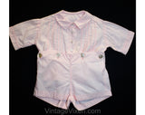 Charming 1940s Baby Girl's Pink Cotton Romper - Size 6 Months Infants Children's 40s Two Piece Shirt & Shorts Play Set - Adorable Buttons